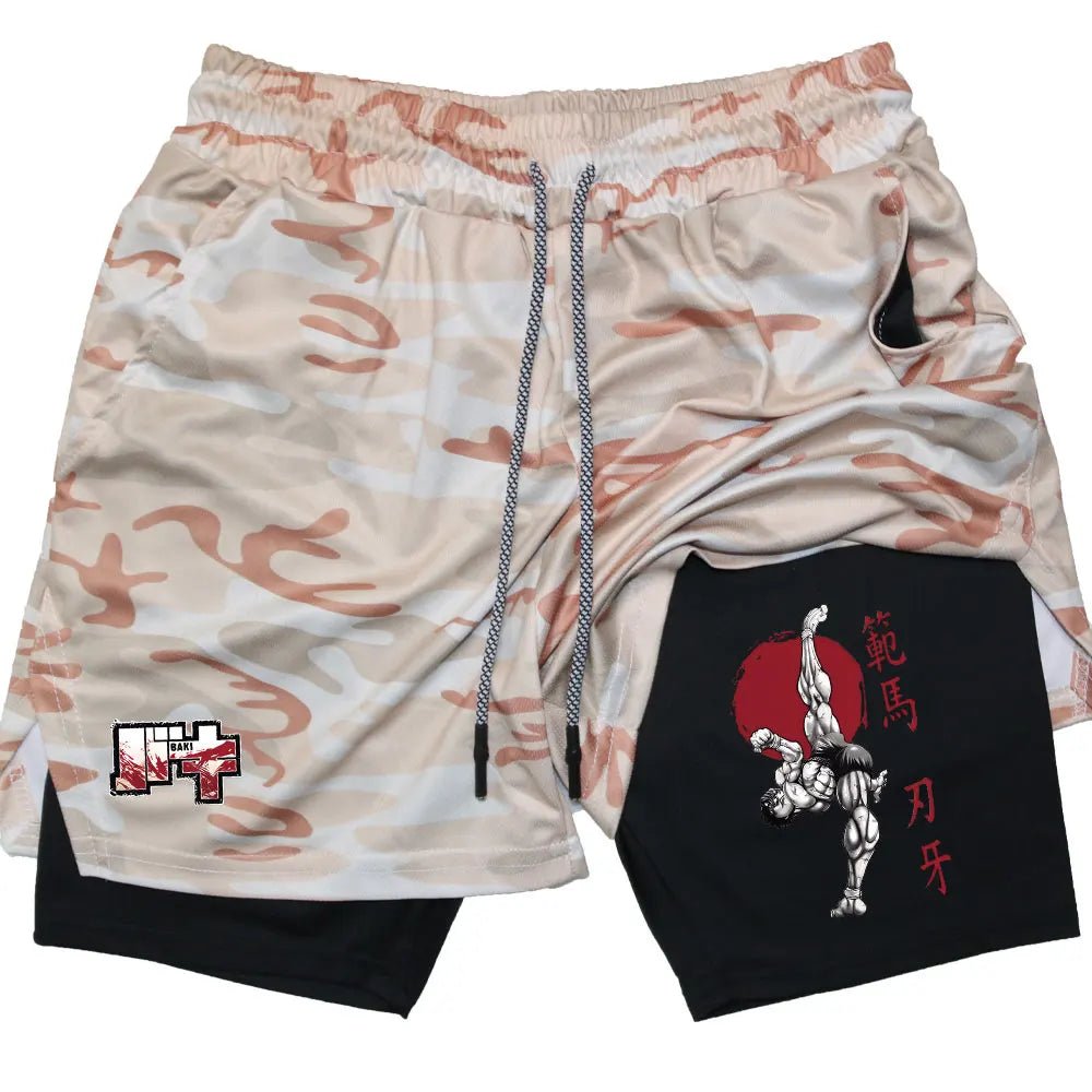 Baki Hanma Men's 2-in-1 Compression Gym Shorts – Quick-Dry Fitness Activewear 6