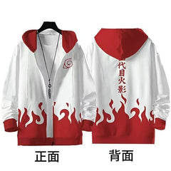 Anime Naruto 4th Hokage Minato Namikaze Zip-Up Hoodie – Flame Print Streetwear Jacket for Men & Women