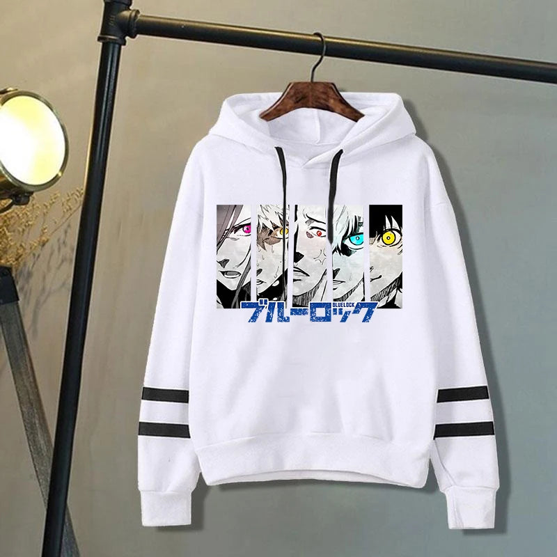 New Anime Blue Lock Pattern Print Hoodies Men Women Fashion Casual Sports Stripe Sweatshirts Ladies Pullovers Tops