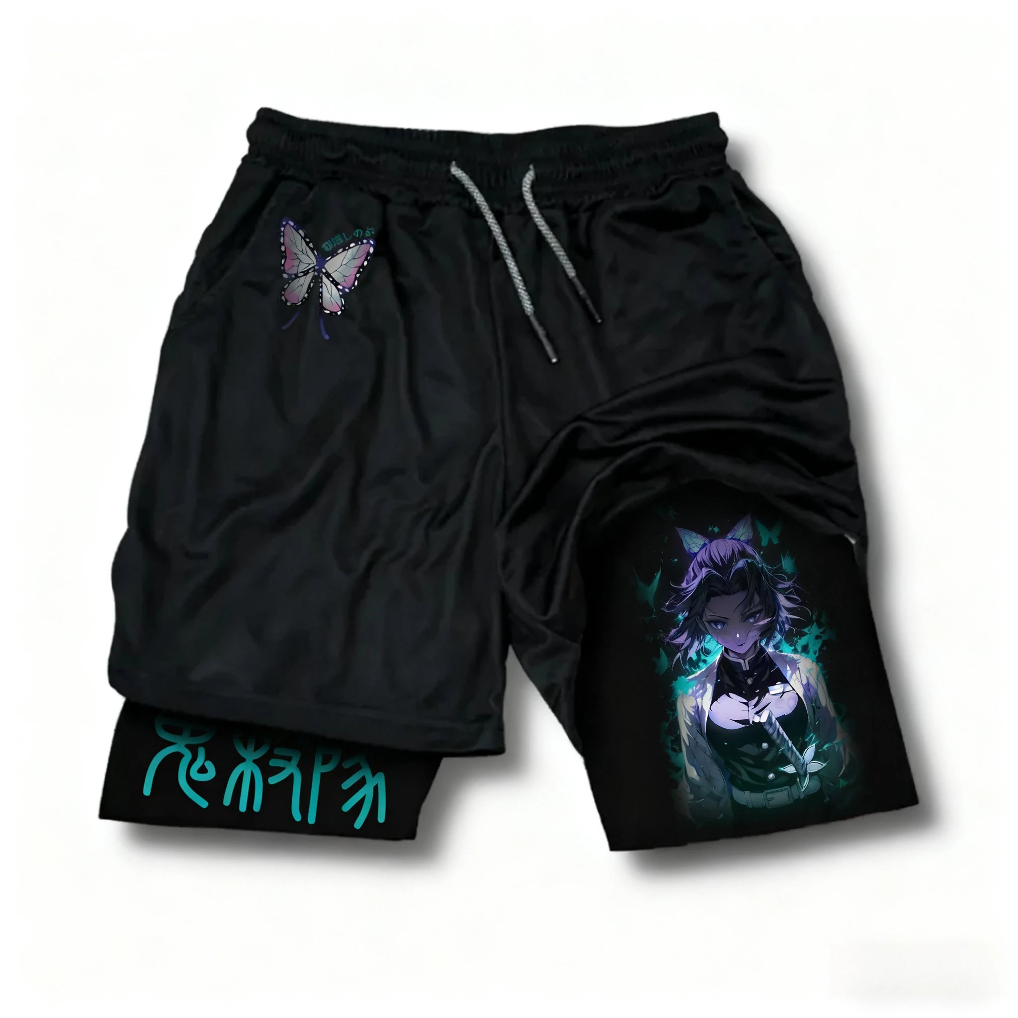 Anime Men's 2-in-1 Sports Shorts Summer New Edition Demon Slayer Corps Printed Fashion Fitness Swimming Double Layer Shorts