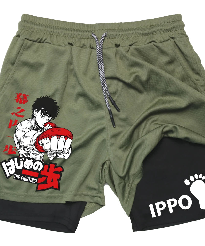 IPPO Boxing Anime Gym Shorts – 2-in-1 Quick-Dry Compression Shorts for Men