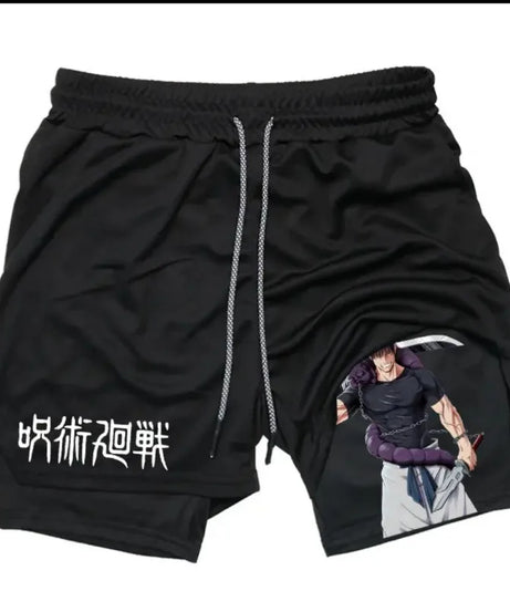 Anime Jujutsu Kaisen Performance Yuji Print Sport Running 2 in 1 Gym Shorts Training Men's Summer Workout Sportwear Y2K Shorts