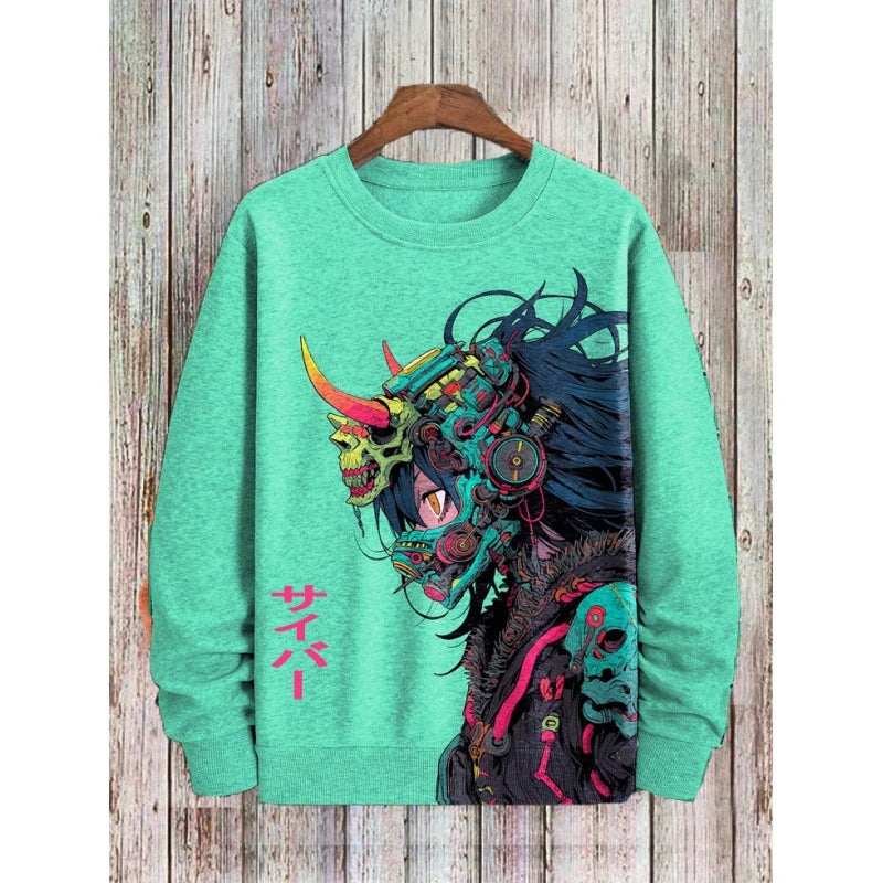 Anime Character Print Sweatshirt — Oversized Crewneck Pullover 3