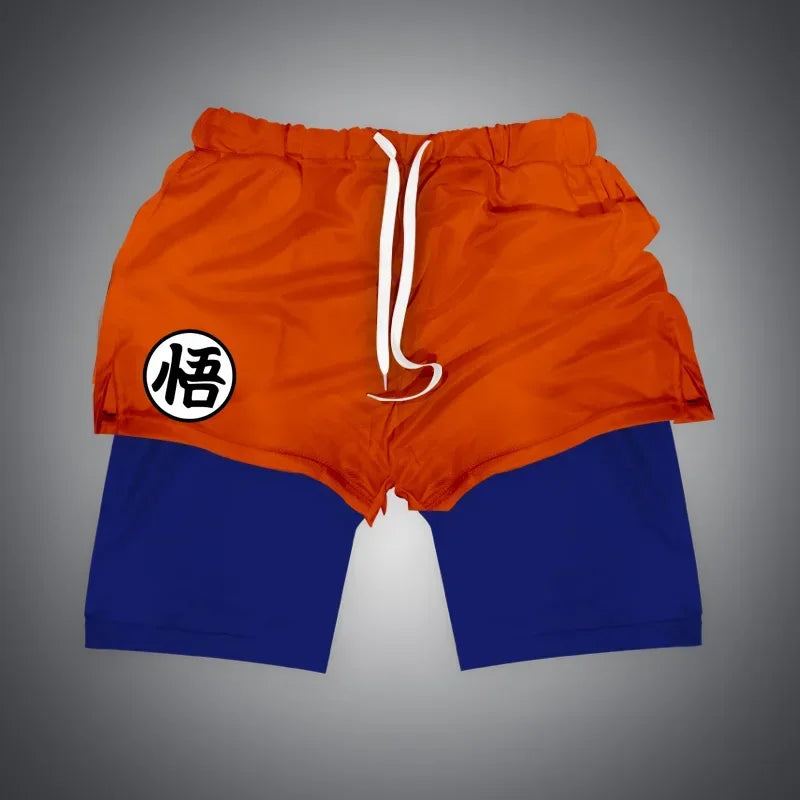 One Piece x Naruto x Dragon Ball 2-in-1 Men’s Gym Shorts – Quick-Dry & Breathable Sportswear