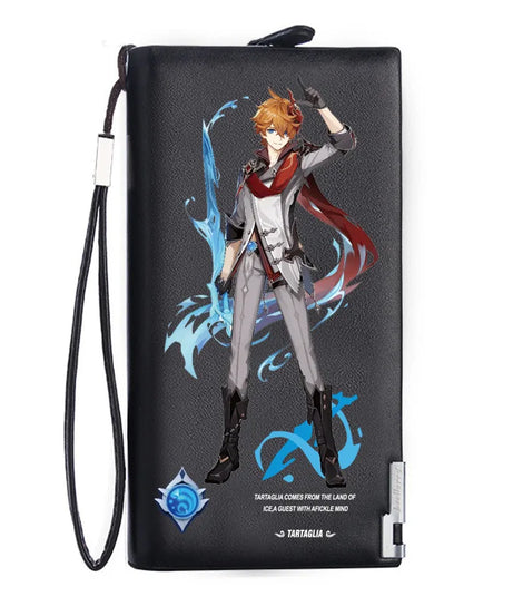 Genshin Impact Mondstadt Anime Peripheral New Zipper PU Wallet Handsome Personality Boy Print Coin Purse Short Card Pack Holiday