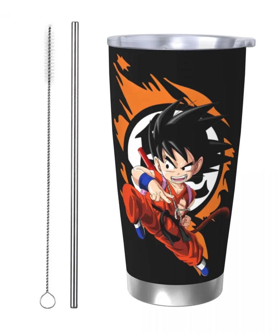 Son Goku & Vegeta DBZ Stainless Steel Tumbler – Double Wall Hot & Cold Cup with Straw