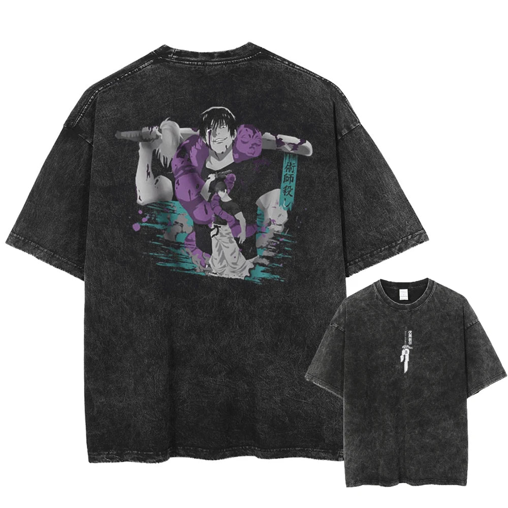 Anime Jujutsu Kaisen Toji Fushiguro Printed T-Shirt – Vintage Washed Graphic Tee 6