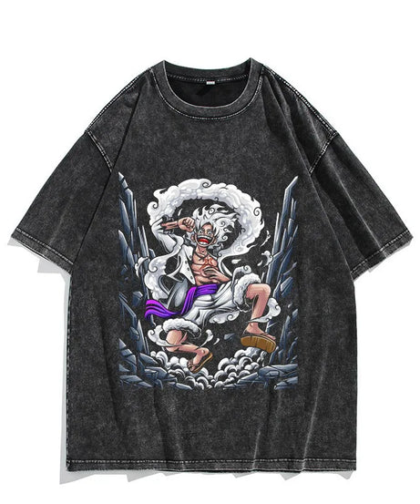 One Piece Luffy Vintage Washed T-Shirt – Unisex Cotton Anime Streetwear