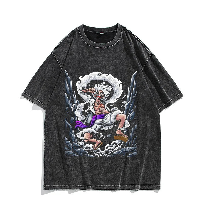 One Piece Luffy Vintage Washed T-Shirt – Unisex Cotton Anime Streetwear
