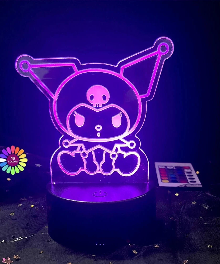3D Night Light Kuromi Sanrio Anime Character 7/16 color band remote control LED night light Bed Room Decoration Birthday Gift