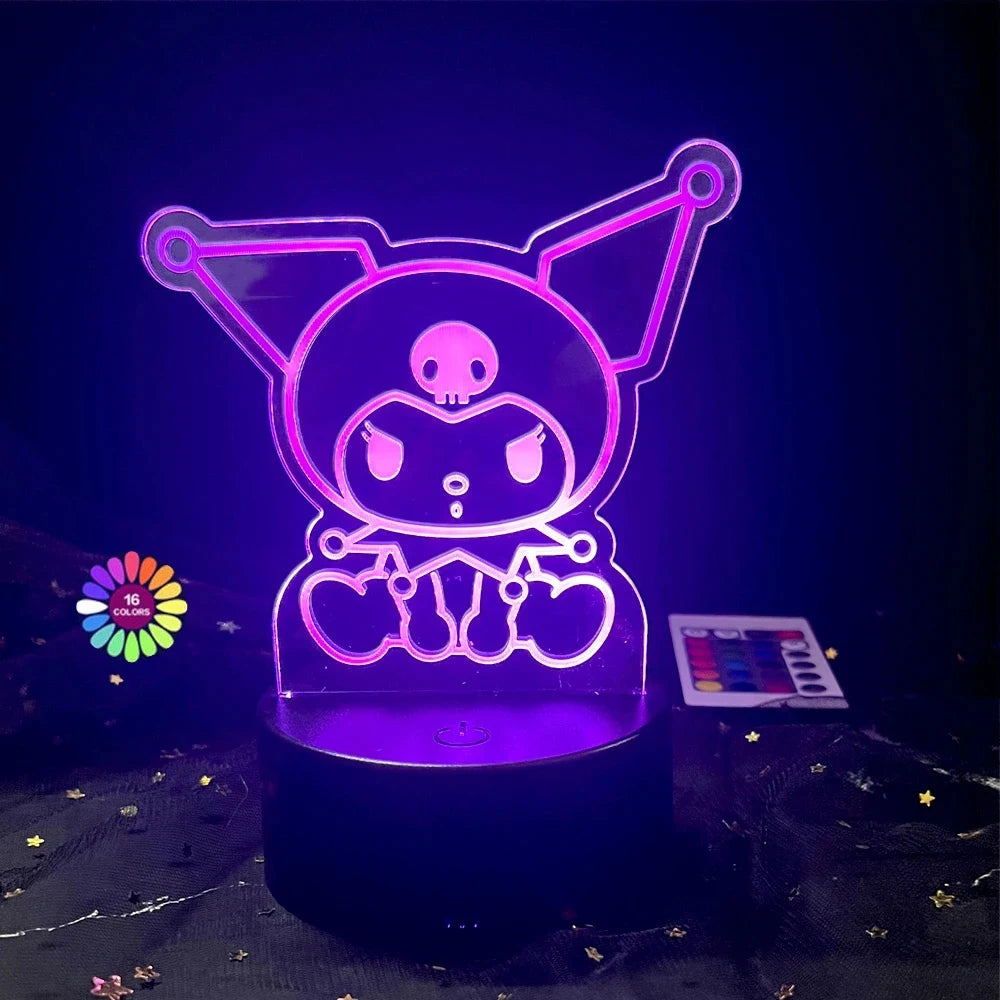 3D Night Light Kuromi Sanrio Anime Character 7/16 color band remote control LED night light Bed Room Decoration Birthday Gift