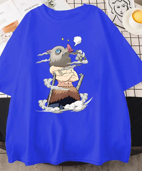 Hot Anime Hashibira Inosuke Graphic Short Sleeve T-shirts for Women Men Shirts Loose T-shirt Casual Summer Oversized T-shirts