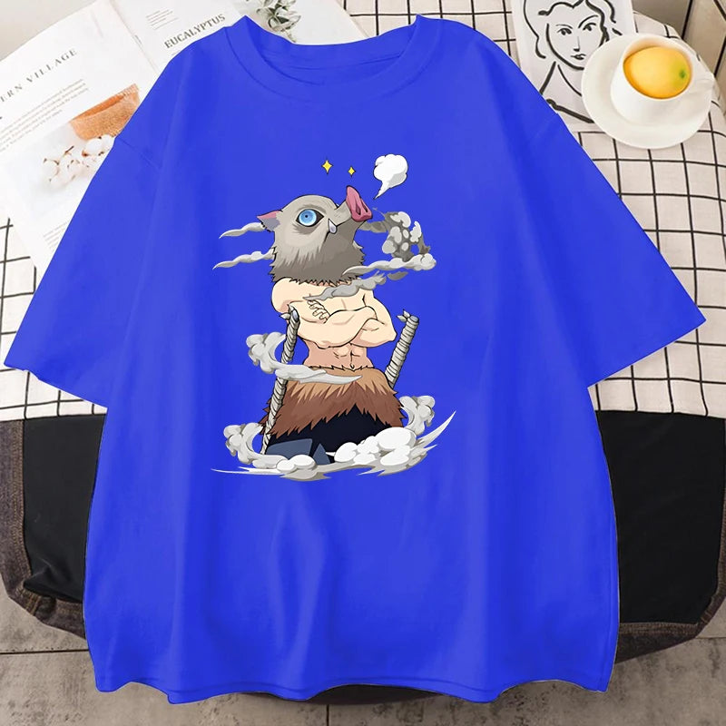 Hot Anime Hashibira Inosuke Graphic Short Sleeve T-shirts for Women Men Shirts Loose T-shirt Casual Summer Oversized T-shirts