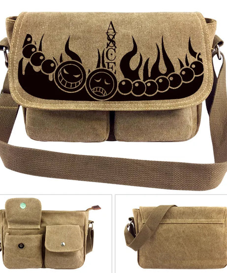 One Piece Canvas Shoulder Bag - Luffy & Law Logo Sling Bag, Unisex Student Backpack for Casual Daily Use & Anime Fans
