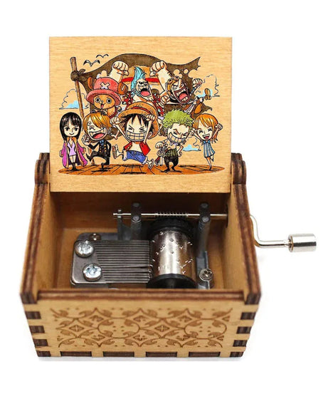 Best Sellers Kawaii Antique Carved Wooden Hand Crank One Piece Music Box Figure Happy Halloween Christmas Birthday