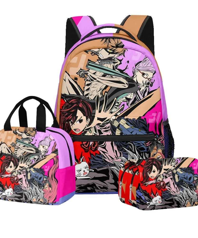 Luxury Popular Novelty DANDADAN 3D Printed 3pcs/Set student School Bags Travel Notebook Backpack Lunch bag Pencil Case