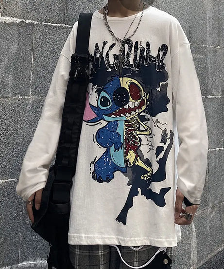 Anime One Piece Monkey D. Luffy Spring and Autumn New Loose Boys' Long Sleeve Cartoon Student T-shirt Clothes