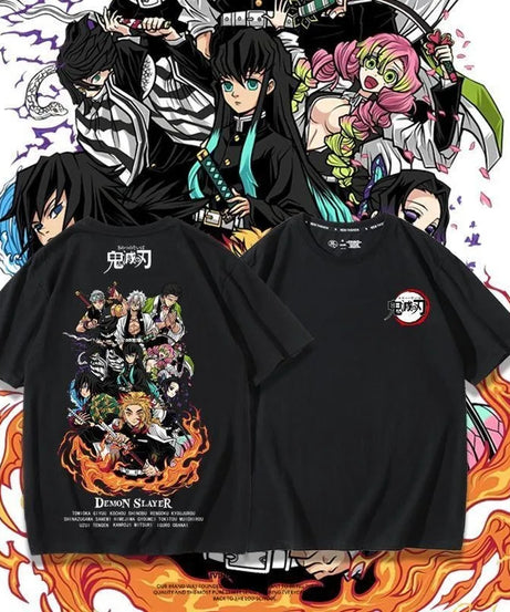Demon Slayer Anime Tanjirou Nezuko Zenitsu Giyuu Printed Cotton Short Sleeve Summer Men's Outdoor Casual Streetwear Gift