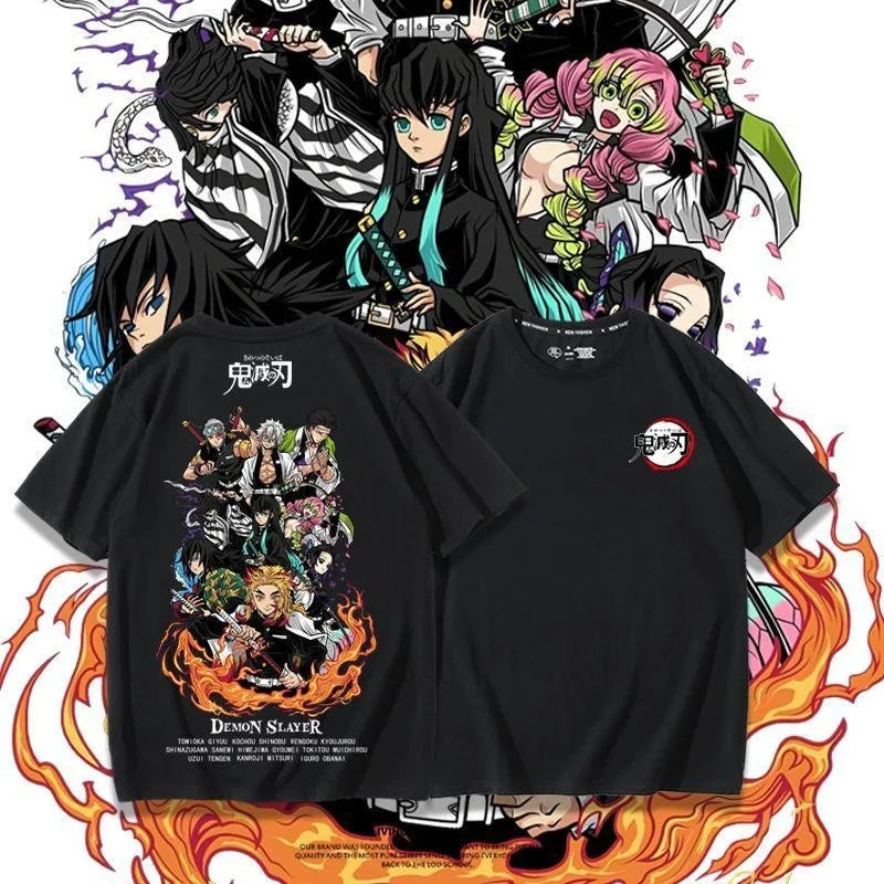 Demon Slayer Anime Tanjirou Nezuko Zenitsu Giyuu Printed Cotton Short Sleeve Summer Men's Outdoor Casual Streetwear Gift