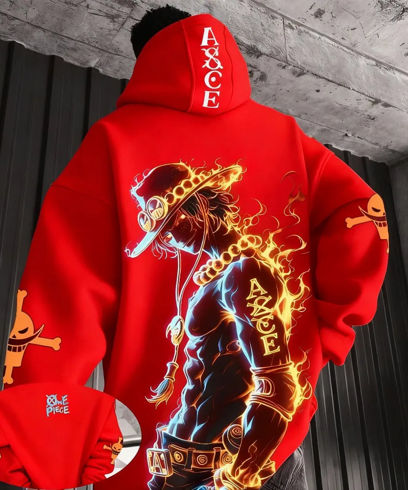 One Piece Anime Ace Co Branded Printed Hoodie Men's and Women's Autumn/Winter Loose Casual Harajuku Sweater Top