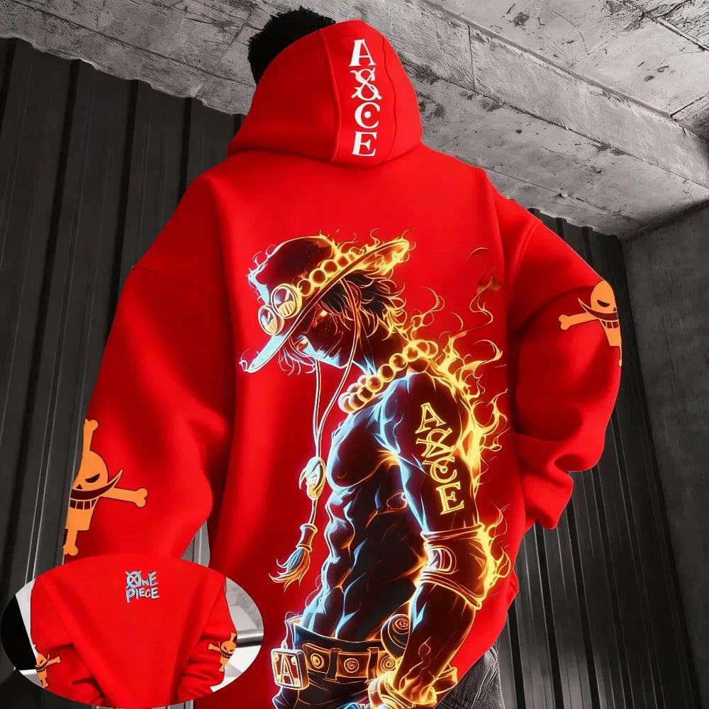 One Piece Anime Ace Co Branded Printed Hoodie Men's and Women's Autumn/Winter Loose Casual Harajuku Sweater Top