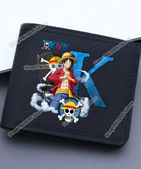 One Piece Letter Men Short Wallet Man Luffy Alphabet Canvas Wallet Man Credit ID Card Holder Anime Foldable Pocket Coin Purse