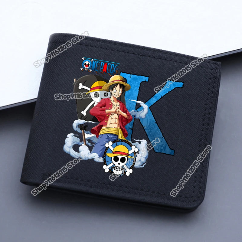 One Piece Letter Men Short Wallet Man Luffy Alphabet Canvas Wallet Man Credit ID Card Holder Anime Foldable Pocket Coin Purse