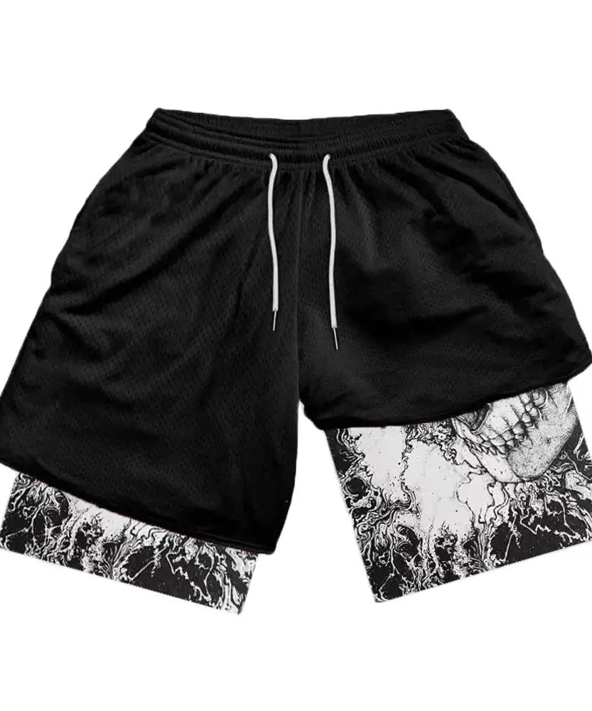 Anime-Inspired Double-Layered Sports Shorts – Breathable High-Waist Fit