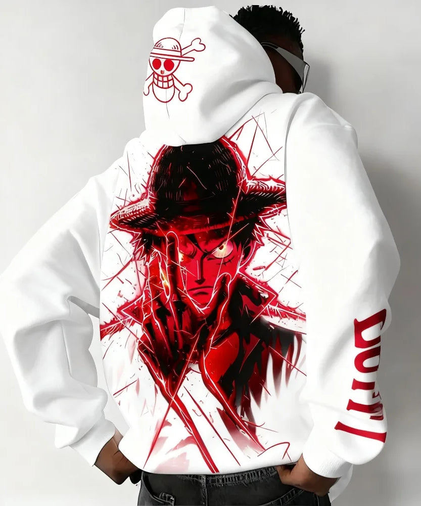 One Piece Luffy Autumn/Winter New Hoodie Men's Street Anime Printed Loose Casual American Hip Hop Parent Child Sweater Top