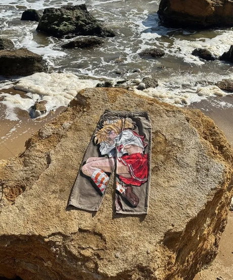 Harajuku Hip-hop Streetwear Trousers Women Y2K Retro Animation Print Baggy Jeans Men Goth High Street Loose Wide-leg Pants