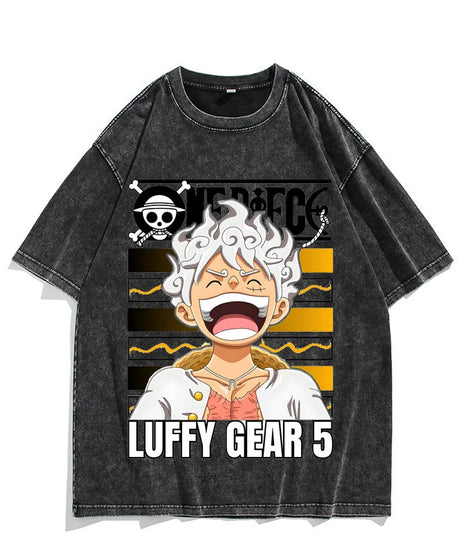 One Piece Luffy Vintage Washed T-Shirt – Unisex Cotton Anime Streetwear
