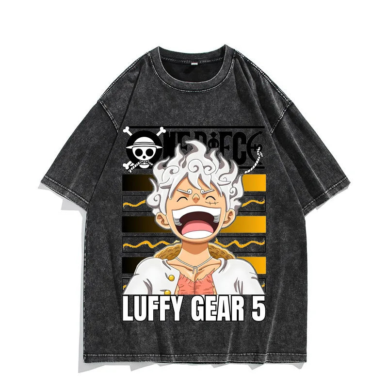 One Piece Luffy Vintage Washed T-Shirt – Unisex Cotton Anime Streetwear