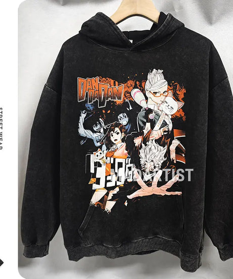 Anime dandadan Hoodies Vintage Washed Dan Da Dan Hooded Sweatshirts Oversize Streetwear Manga Ayase Momo Okarun Hoodie Men Women