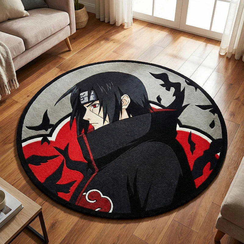 Anime Naruto Itachi Uchiha Circular Design Rug – Non-Slip Bedroom & Living Room Floor Mat
