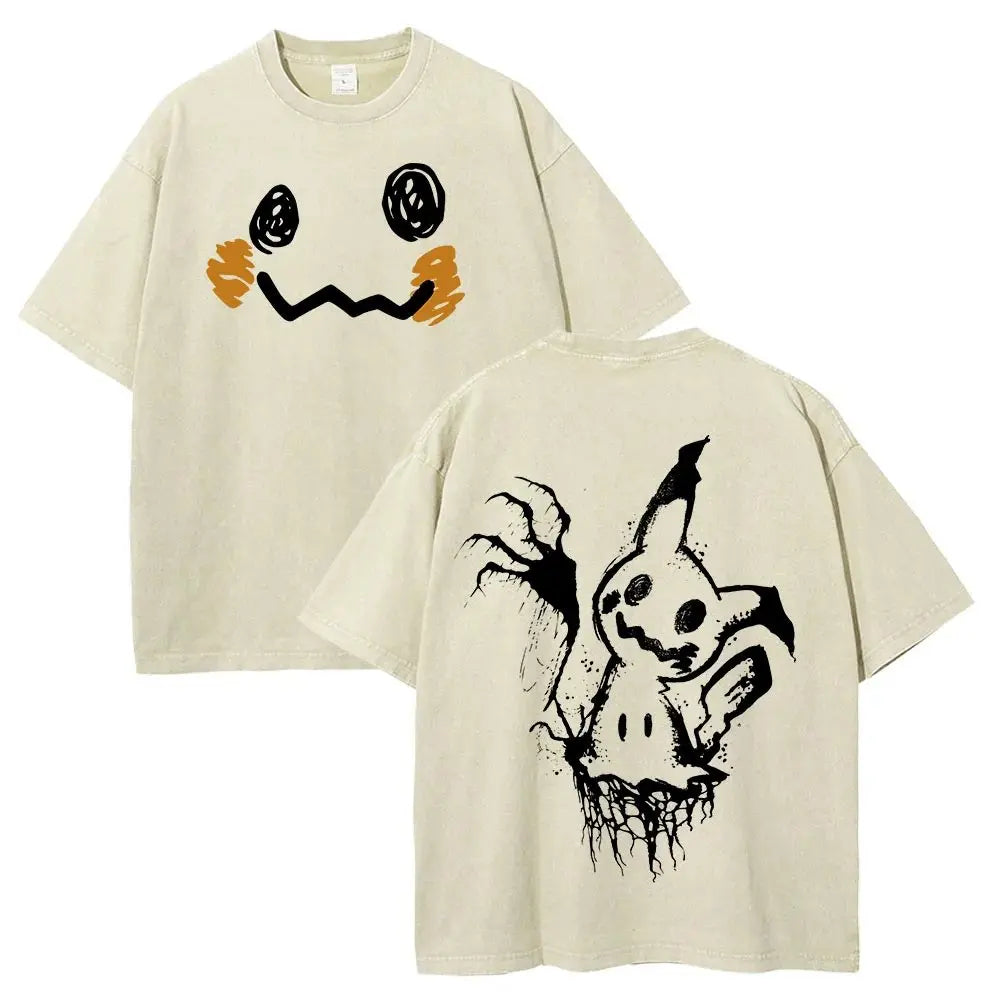 Unsiex Oversized Vintage Washed Pokemon Graphic T Shirt Man Women Anime Short Sleeve Tee Summer Streetwear Casual Tops Y2k