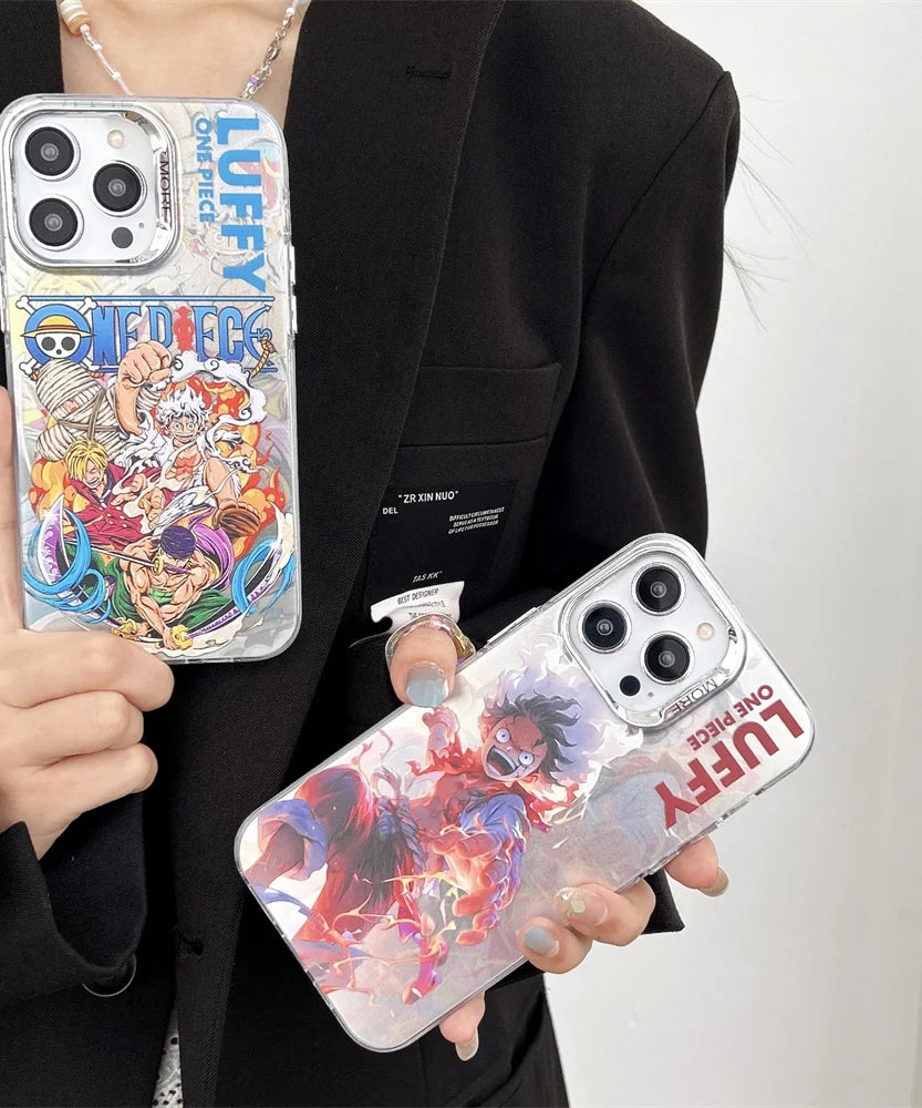 Anime One Piece Luffy Zoro Phone Case For iPhone 11 12 13 14 15 16 Pro Max Electroplated Camera Protector Cover