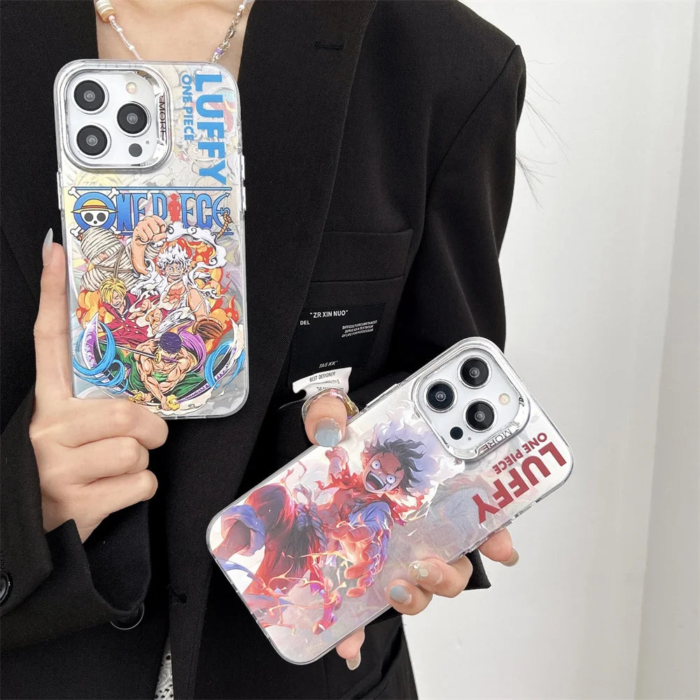 Anime One Piece Luffy Zoro Phone Case For iPhone 11 12 13 14 15 16 Pro Max Electroplated Camera Protector Cover