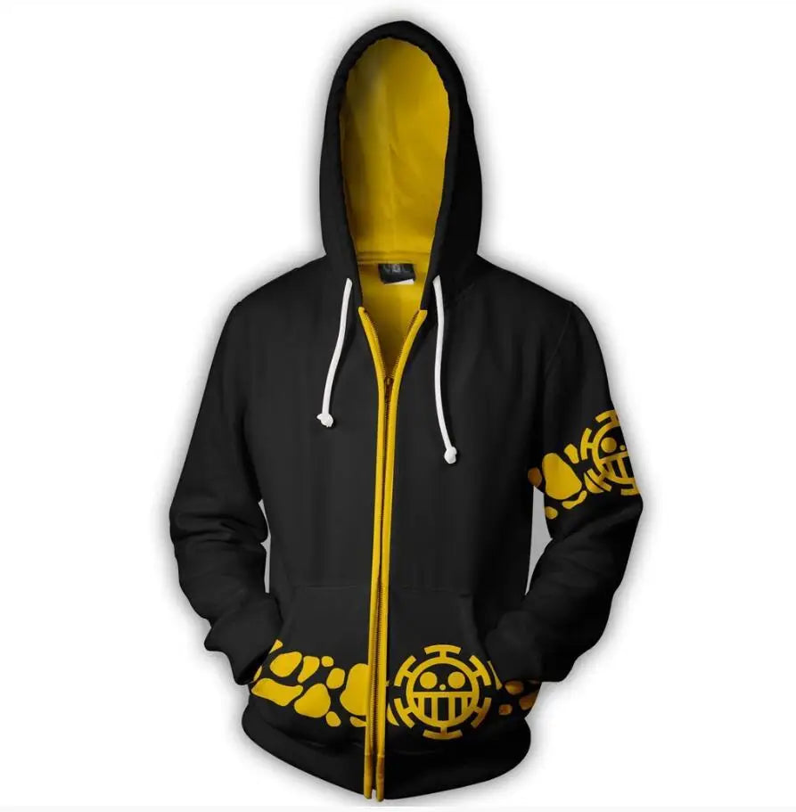 Anime One Piece Luffy Trafalgar D. Water Law Hoodie Cosplay Costume Long Sleeve Sweatshirt Sweater Zip Up Coat Jackets