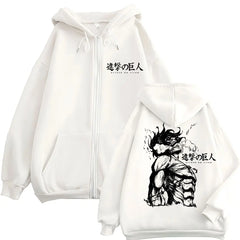 Attack on Titan Eren Jaeger Anime Zip-Up Hoodie – Harajuku Fleece Jacket