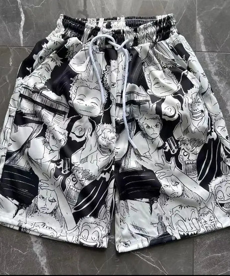 One Piece Lufy Shorts Anime Figure Summer Loose Fitting Home Pajama Pants Casual Couple Beach Pants Men Boys Cosplay Toy