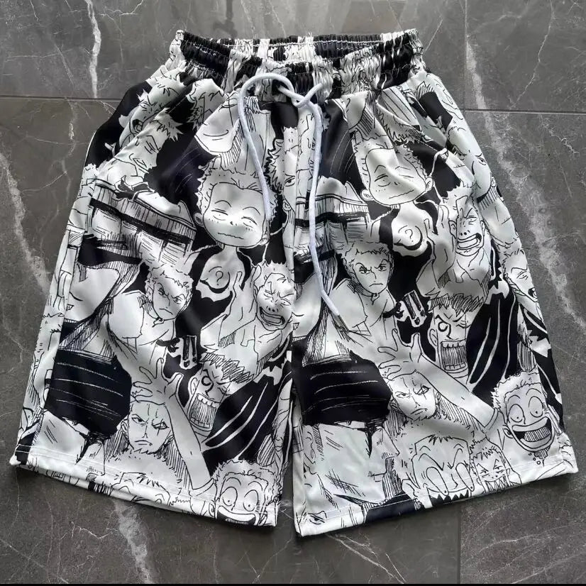 One Piece Lufy Shorts Anime Figure Summer Loose Fitting Home Pajama Pants Casual Couple Beach Pants Men Boys Cosplay Toy