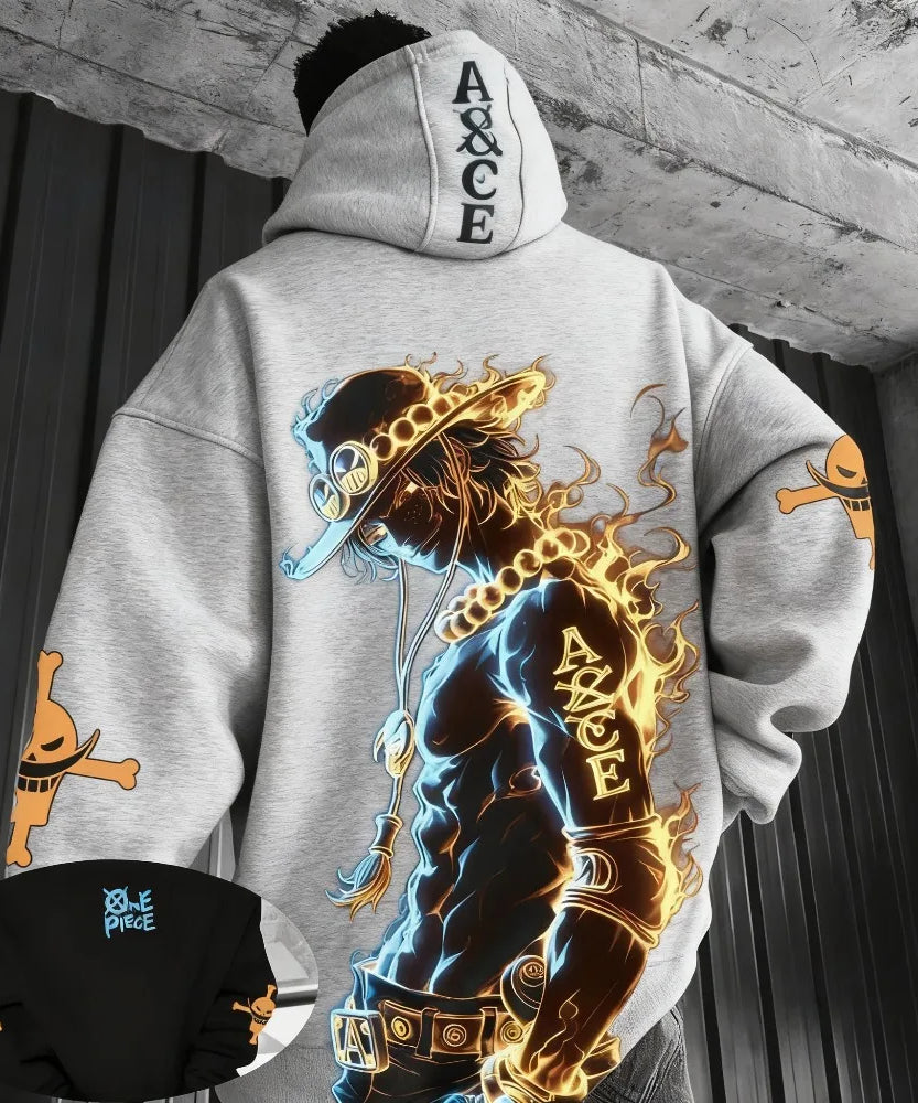 One Piece Anime Ace Co Branded Printed Hoodie Men's and Women's Autumn/Winter Loose Casual Harajuku Sweater Top