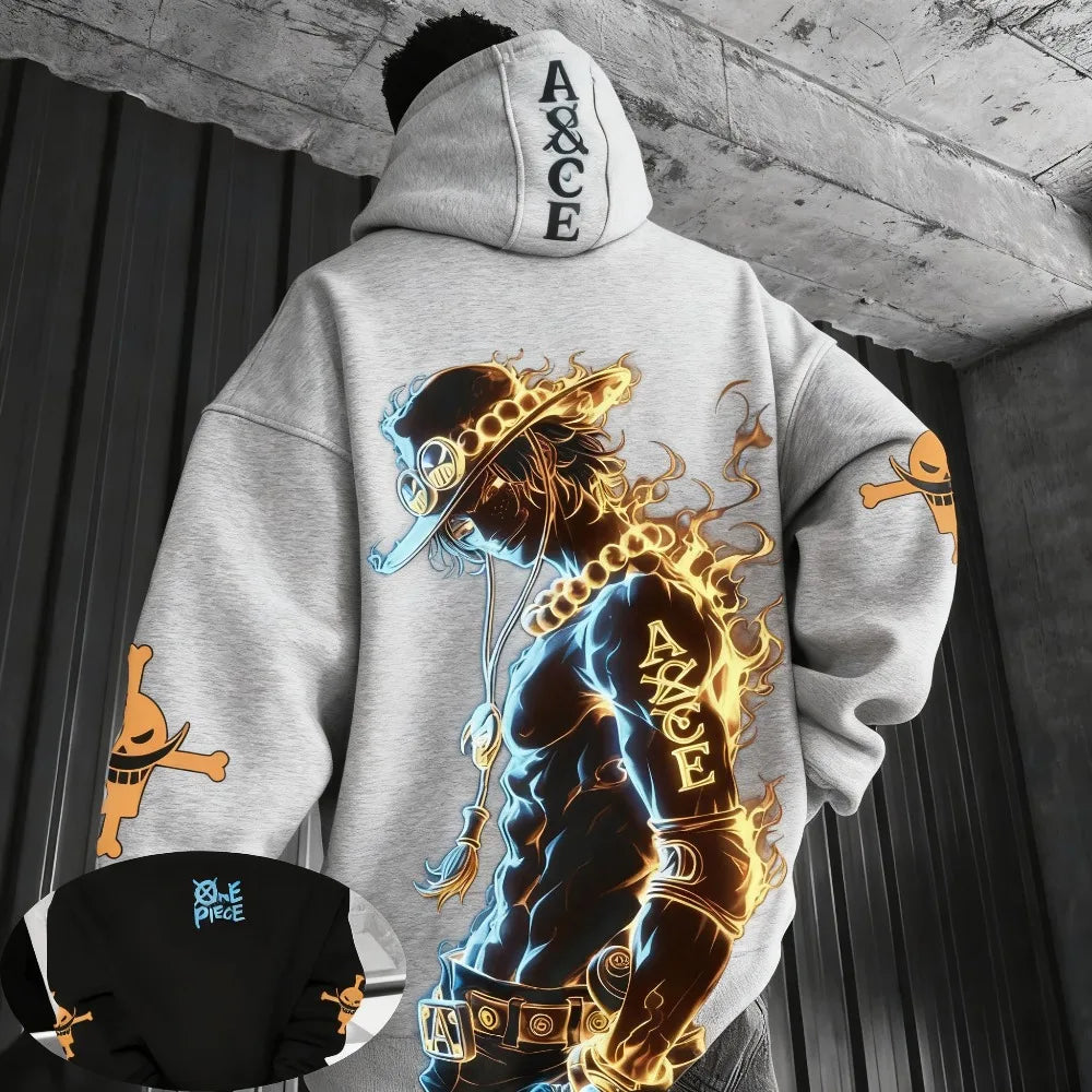 One Piece Anime Ace Co Branded Printed Hoodie Men's and Women's Autumn/Winter Loose Casual Harajuku Sweater Top