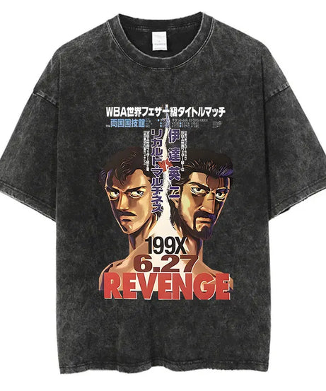 Mens Wash Tshirt Anime Hajime No Ippo T-shirt Hip Hop Street Harajuku Kamogawa Boxing Gym KBG Print Cotton Breathable Top Tee