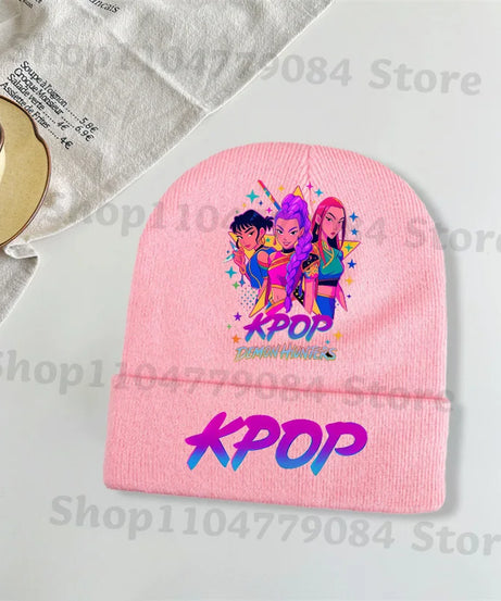Kpop Demon Hunters Kawaii Knitted Hat for Girls Anime Cute Knit Hats Children Autumn Winter Windproof Warm Hats Gifts