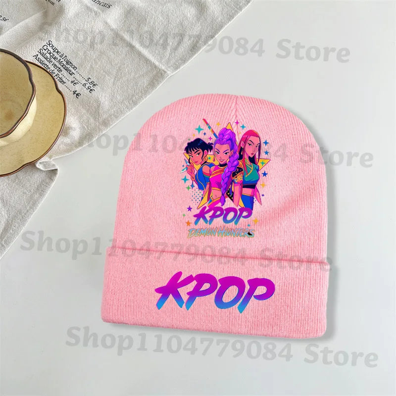 Kpop Demon Hunters Kawaii Knitted Hat for Girls Anime Cute Knit Hats Children Autumn Winter Windproof Warm Hats Gifts