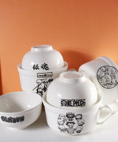 One Piece anime peripher Luffy Zoro ceramic instant noodle bowl with lid and handle kitchen supplies eating bowl gift
