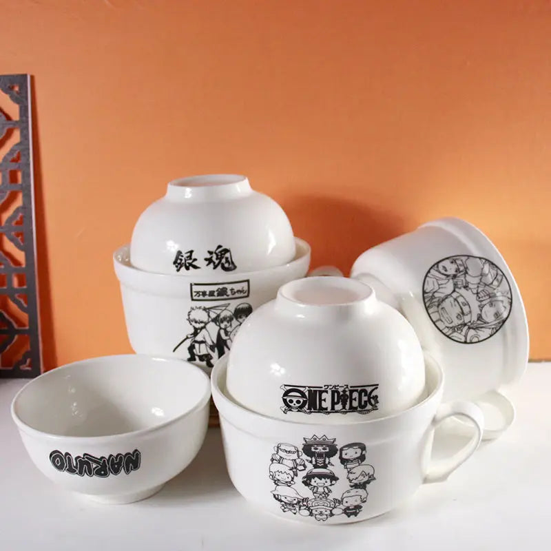 One Piece anime peripher Luffy Zoro ceramic instant noodle bowl with lid and handle kitchen supplies eating bowl gift