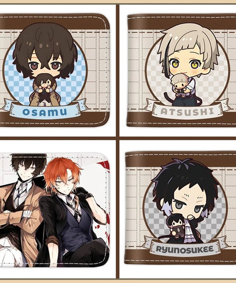 Bungo Stray Dogs Short PU Leather Anime Wallet Cute Nakajima Atsushi Dazai Osamu Folding Purse Gift for Manga Fans