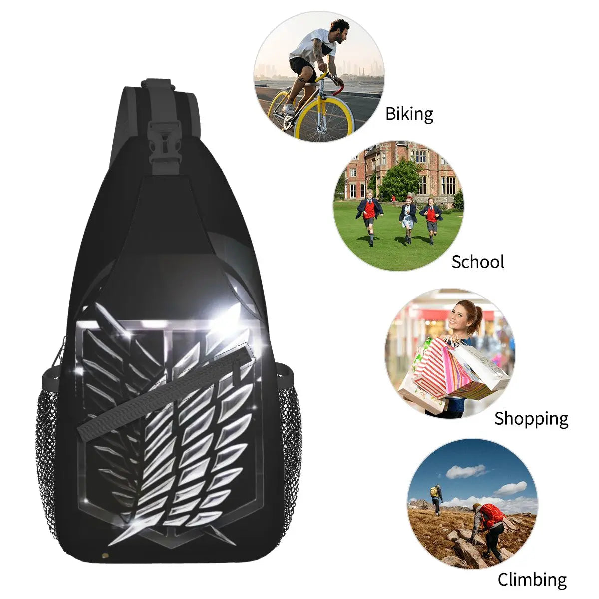 Attack On Titan Sling Bags Chest Crossbody Shoulder Sling Backpack Outdoor Sports Daypacks Survey Corps Shine Logo Men Women Bag